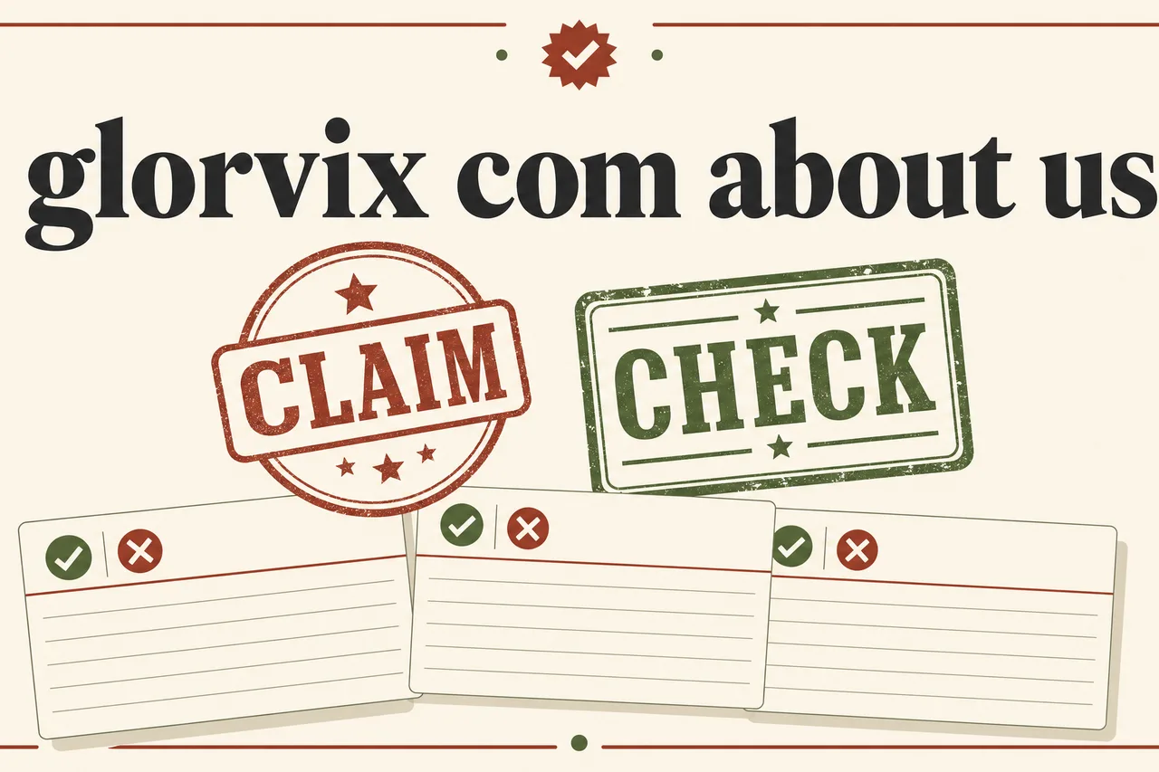 glorvix com about us fact-check column cover with CLAIM and CHECK stamps