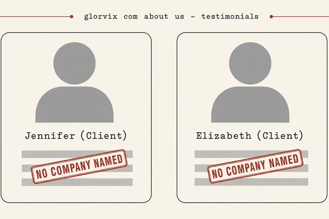 glorvix com about us testimonials show only first names Jennifer and Elizabeth